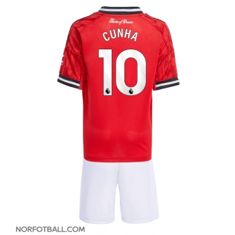 Billige Fotballdrakt Manchester United Matheus Cunha #10 Replika Hjemmedraktsett Barn 2025-26 Kortermet (med bukser)